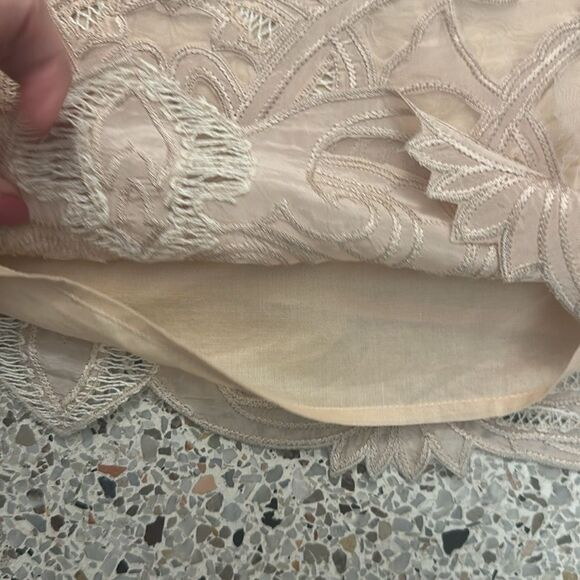 NWT Maeve by Anthropologie beige lace mini dress black leather trim US 12 - Picture 9 of 11